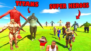 BEAST TITANS vs SUPER HEROES in Animal Revolt Battle Simulator | IRON MAN, HULK, SPIDERMAN, THANOS