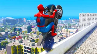 GTA 5 Spiderman Motorcycle Stunts #10 - Spider-Man Jumps & Fails, Gameplay