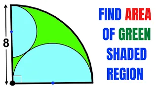 Calculate area of the Green shaded region | Quarter circle radius is 8 | Important skills explained