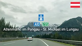 Driving in Austria: Tauern Autobahn A10 E55 from Altenmarkt im Pongau to St. Michael im Lungau