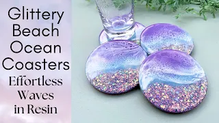 Glittery Beach Ocean Coasters Tutorial - Effortless Waves in Epoxy Resin