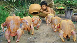 Chicken Cooked Inside the pot , The forest is rich in fruits and chickens