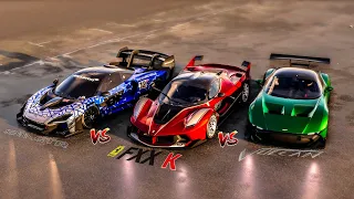 Mclaren Senna GTR Vs Ferrari FXXK Vs Aston Martin Vulcan (The Crew Motorfest stock battle) [4K]