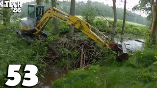 Beaver Dam Removal With Excavator No.53 - And Manual Unclogging Of A Stream From Fallen Trees