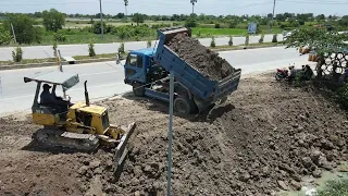 The Best New Project Fill the Land! Amazing Bulldozer Pushing Soil Refill Land with Many 5T Truck