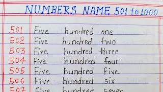 Numbers name 501 to 1000 || Numbers in words 501 to 1000 || 501 to 1000 numbers in words in English
