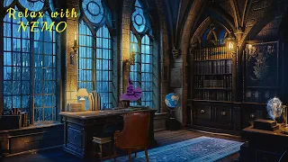 Harry Potter Ambience 🧙 Cozy Hogwarts Study Room 🌧️ Rainy Night for Relaxation, Focus, Study, Sleep