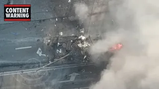 Drone footage captures strikes on Russian tank in Mariupol, Ukraine