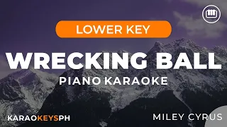 Wrecking Ball - Miley Cyrus (Lower Key - Piano Karaoke)