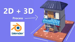 Blender Grease Pencil 2D/3D Process - Stylized Blue Anime House
