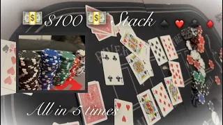 💵💵$100 STACK IN HOME GAME💵💵 ALL IN 5 TIMES (Poker Vlog #2)