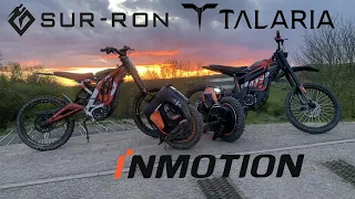 Inmotion V14 and V12 EUCs vs Surron and Talaria Sting on a Bmx Pump Track !!!