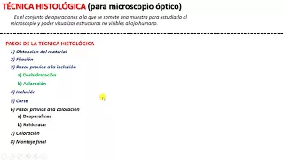 RESUMEN de todos los pasos de la Técnica histológica