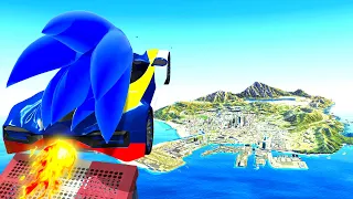 Jumping SONIC CARS Across GTA 5! (Impossible)