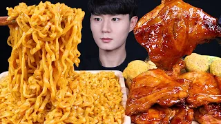 ENG SUB) ASMR SPICY FIRE NOODLES & SPICY BBQ CHICKEN EATING SOUNDS MUKBANG 치킨 먹방ASMR MUKBANG