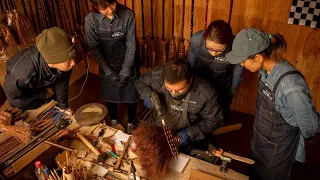 Process of making brooms that cost $500 each. Handmade brush factory made by Japanese craftsmen.