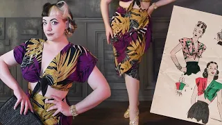 1940's Tie Front Crop Top & Wrap Skirt Set