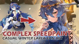 【GENSHIN IMPACT SPEEDPAINT】Christmas Illustration - Winter Casual Layla Fan Art