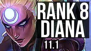 DIANA vs GANGPLANK (MID) | 8/1/6, Rank 8 Diana, 1.2M mastery, Dominating | KR Master | v11.1