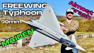 MAIDEN (almost a DISASTER) • NEW Freewing Eurofighter Typhoon 90mm RC PLANE • (English/Français 4K)