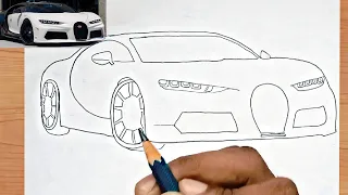 Bugatti Car Drawing 🔥With Simple Steps | Bugatti Chiron | Sports Car Drawing | With only 2 pencils✏️