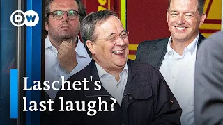 German chancellor candidate Laschet laughs during somber flood speech | DW News