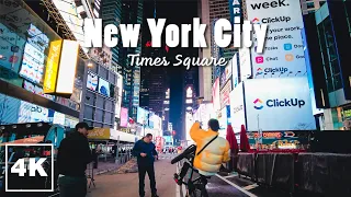 Late night walk! walking around quiet New York City Street and crowded Times Square