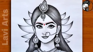 How to draw Maa durga face (Easy Step by step) | Navratri special drawing | Lavi arts | God drawing