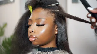 VERY ENGAGING 📈Hair Salon Asmr SILK PRESS PROCESS on 4C Hair / Type 4 Hair🚿🫧💆🏾‍♀️#type4hair