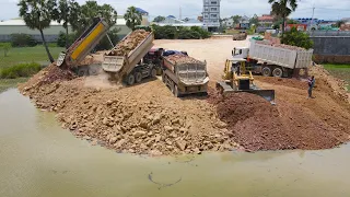 Fantastic New Project Skills Operator Pushing Soil Filling In Water by Bulldozer KOMATSU D58P