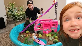 BARBiE CAMPiNG inside our HOUSE!!  Summer Road Trip in the Dream Camper! It Takes Two camp friends