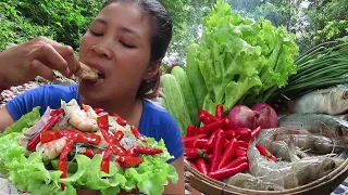 Cook sea fish and shrimp with Spicy peppers for food & eat delicious Ep 27