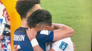 The heartwarming moment Antonee Robinson embraces Ramin Rezaeian after USA defeats Iran in World Cup