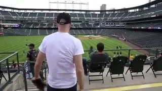 Catching a 490-foot home run during batting practice
