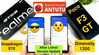 Realme GT Neo 2 vs Poco F3 GT Antutu Test After Latest Update version Snapdragon870 vs Dimensity1200