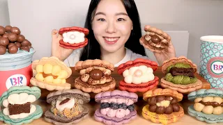 SUB) ASMR Macaron & Ice Cream Milkshake Mukbang 🍬 Mint Chocolate Dessert Baskin Robbins