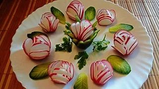 Украшения из редиса и огурца! Decoration of radish and cucumber!
