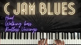 Walking Bass in C Blues ( C Jam Blues) │ Blues Piano Lessons #5