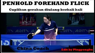 Latihan tenis meja pingpong Penhold Flick. Cuplikan diulang berkali kali
