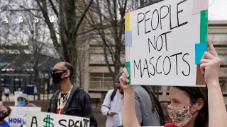 A group of protesters from the Cleveland Indian Movement have gathered outside of Progressive Field