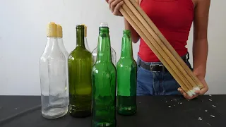 Ideia Incrível com garrafas de vidro e restos de madeira DIY ideias