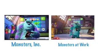 Comparison Monsters Inc and Monsters at Work Final Scene