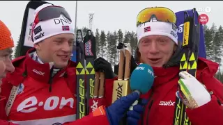 Johannes Thingnes Bø & Tarjei Bø tears after their medals in sprint Kontiolahti 2015