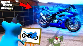 Oggy Using Magical Brush to Draw Super Bike in Gta 5 | Oggy Whatever Draw Comes To Real