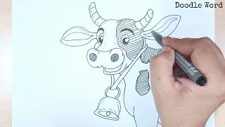 Easy To Follow! How To Draw Cow | Doodle Word Cow