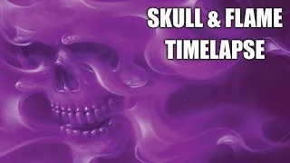 Airbrushing a Skull and Flames with Fuchsia Candy, Airbrush Timelapse