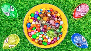 Satisfying Video l Rainbow Slime Mixing with Glitter Candy MMs & Color Fruit ASMR Cutting