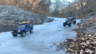 1/10 Scale RC : TOYOTA Land Cruiser LC80(SCX10 III) & Defender Pickup(TRX4) Ice Roads Driving