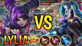 LYLIA VS LAYLA BLUE SPECTRE || CRAZY DAMAGE LYLIA🔥🔥 || ~BEST BUILD AND EMBLEM 2024~