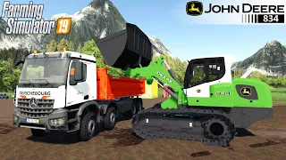 Farming Simulator 19 - JOHN DEERE 834 Dozer Pushes The Dirt And Load Into A Dump Truck